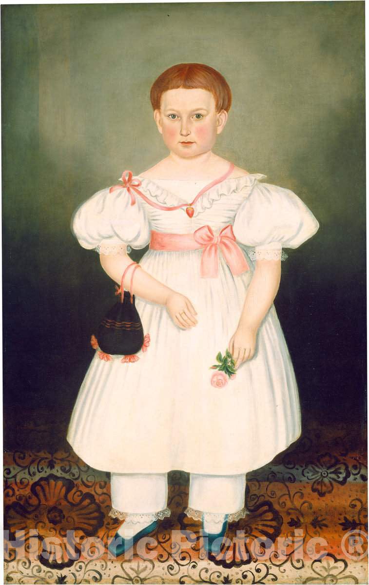 Art Print : Joseph Whiting Stock, Girl with Reticule and Rose, c. 1840 - Vintage Wall Art