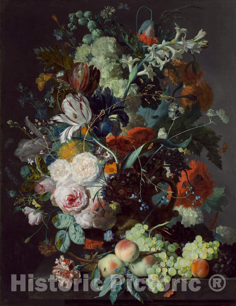 Art Print : Jan Van Huysum, Still Life with Flowers and Fruit, c. 1715 - Vintage Wall Art