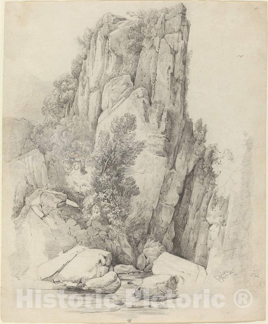 Art Print : Johann Christoph Erhard, Rock Cliffs Above a Stream, c. 1818 - Vintage Wall Art