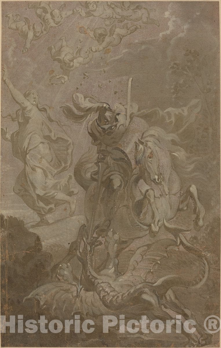 Art Print : Anthonis Sallaert, Saint George and The Dragon - Vintage Wall Art