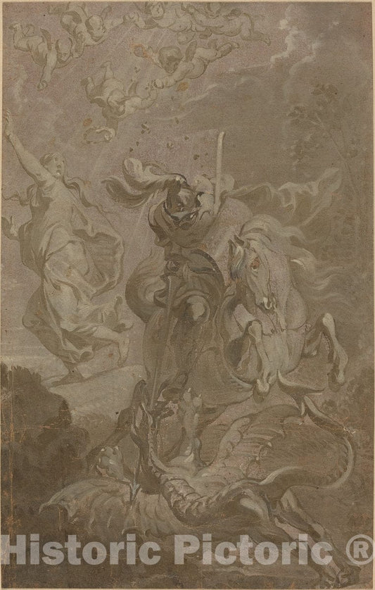 Art Print : Anthonis Sallaert, Saint George and The Dragon - Vintage Wall Art