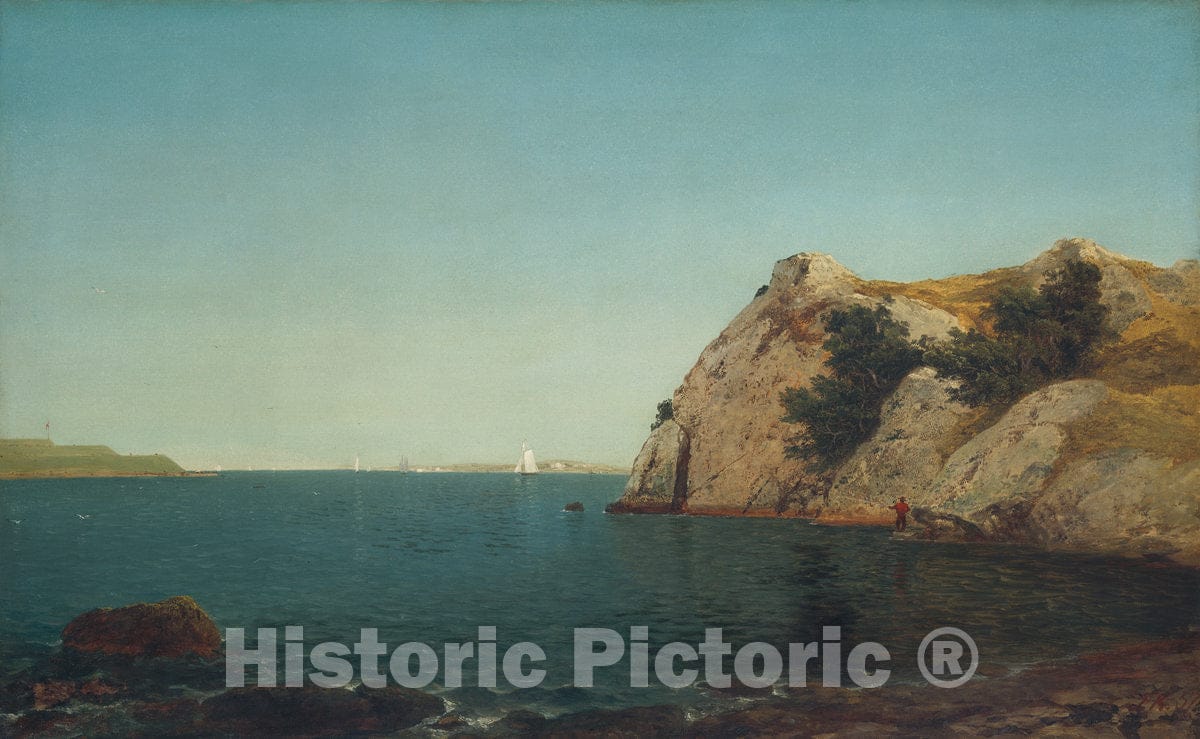 Art Print : John Frederick Kensett, Beacon Rock, Newport Harbor, 1857 - Vintage Wall Art