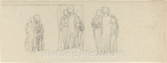 Art Print : John Flaxman, Three Groups of Figures (Parents and Children?) - Vintage Wall Art