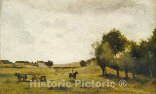 Art Print : Baptiste-Camille Corot, View Near Epernon, c.1855 - Vintage Wall Art