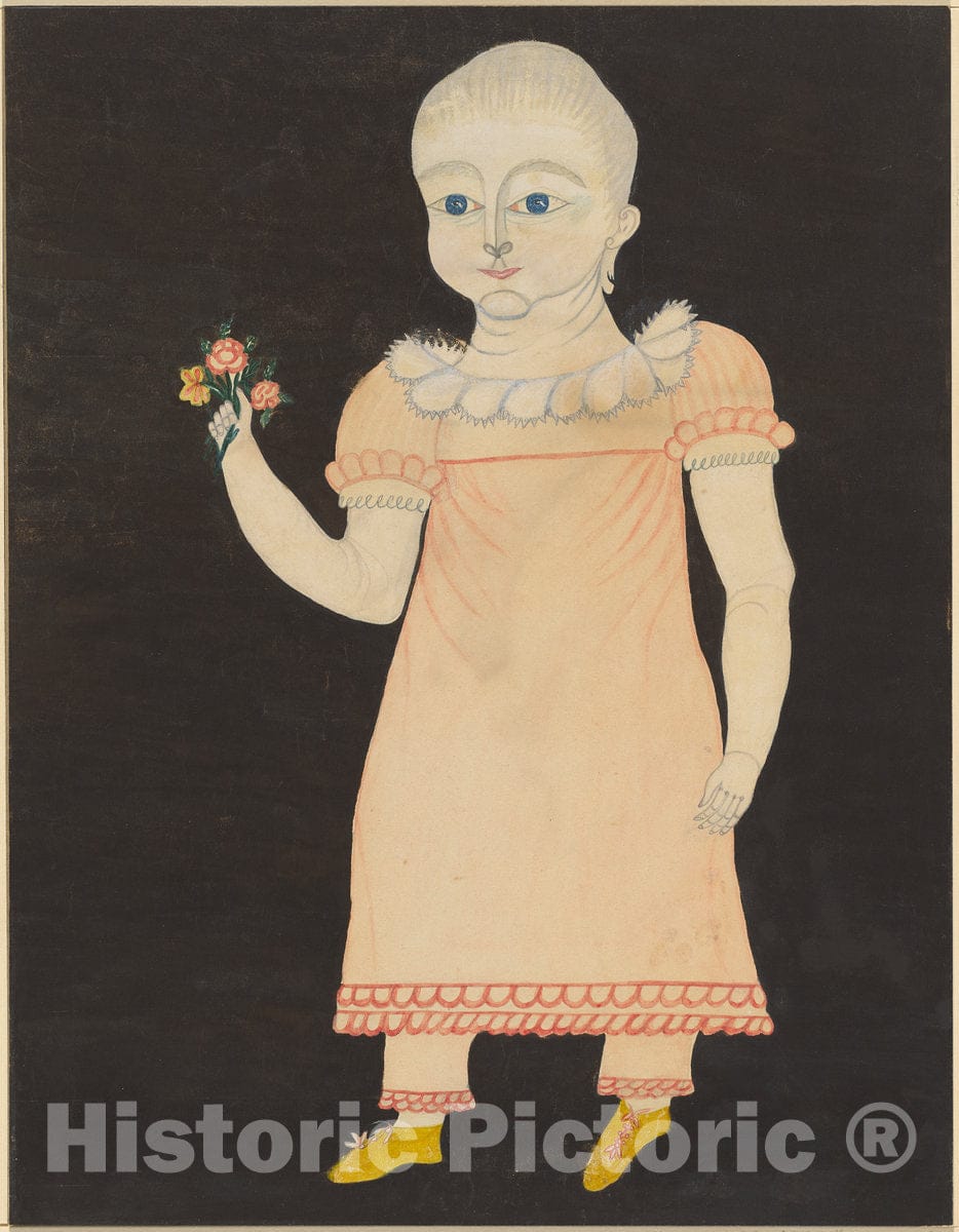 Art Print : Baby in Pink Dress with Roses, c. 1820 - Vintage Wall Art