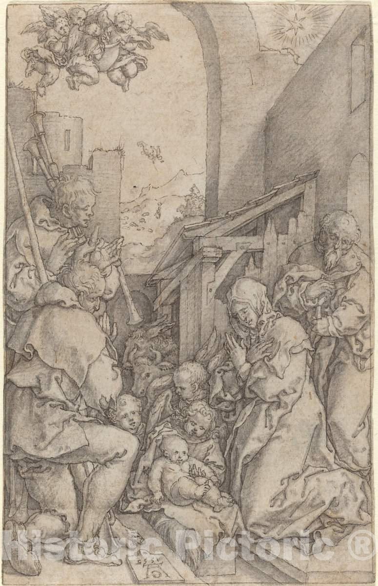 Art Print : Aldegrever, The Nativity, 1552 - Vintage Wall Art