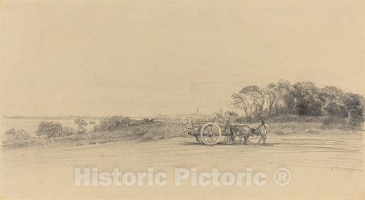 Art Print : EugÃ¨ne Boudin, L'Ile aux Moines with Figure and Cart, c. 1858 - Vintage Wall Art