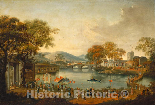 Art Print : Chinese Qing Dynasty, Procession by a Lake, 19th Century - Vintage Wall Art