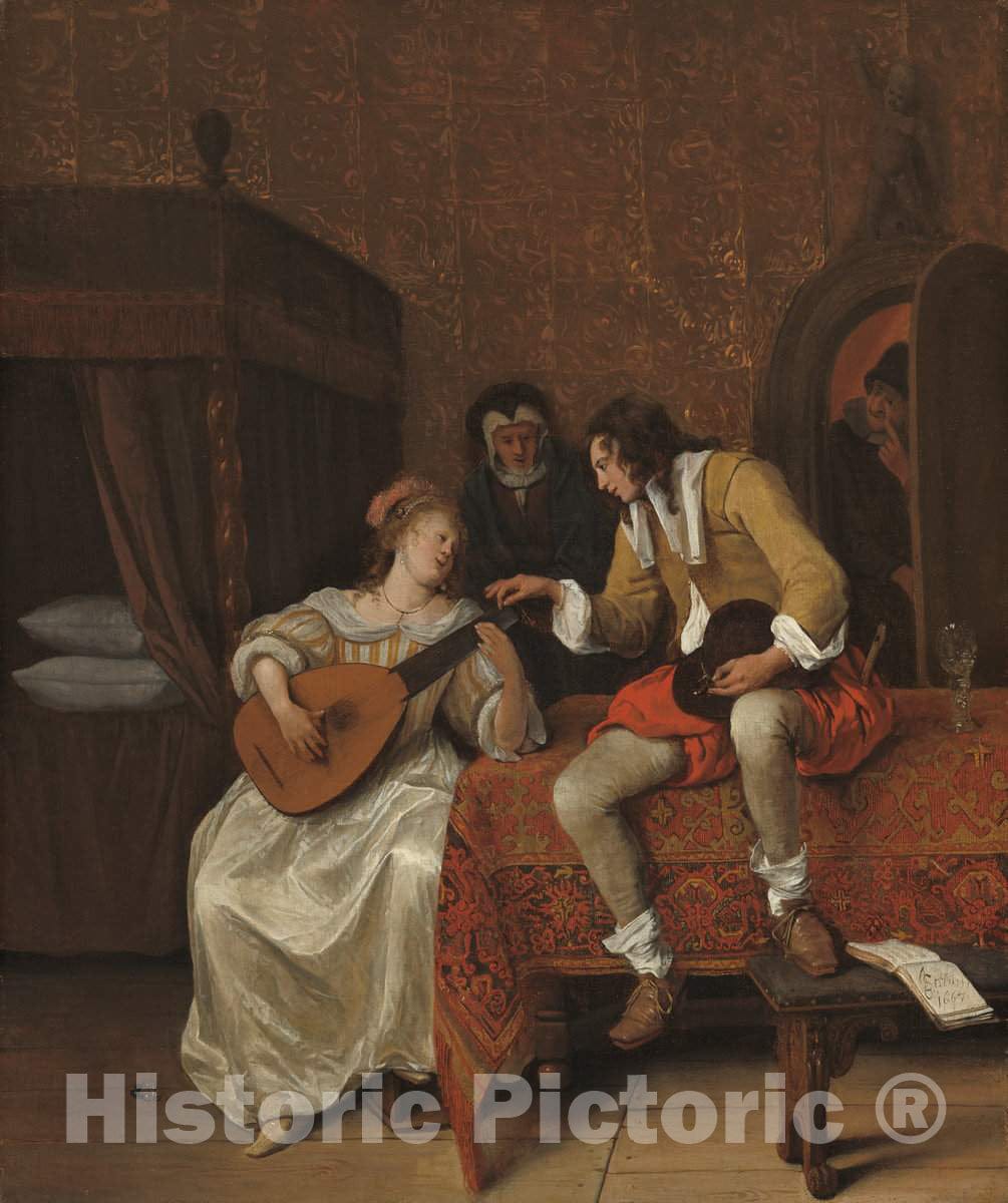 Art Print : Jan Steen, Ascagnes and Lucelle (The Music Lesson), 1667 - Vintage Wall Art