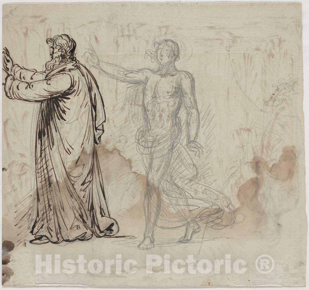 Art Print : Mather Brown, Three Figures [Verso], c.1785 - Vintage Wall Art