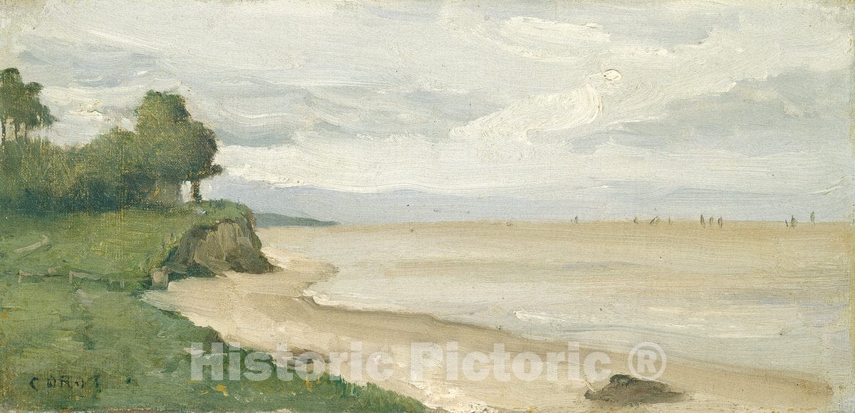 Art Print : Baptiste-Camille Corot, Beach Near Etretat, c. 1872 - Vintage Wall Art