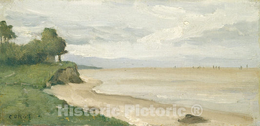 Art Print : Baptiste-Camille Corot, Beach Near Etretat, c. 1872 - Vintage Wall Art