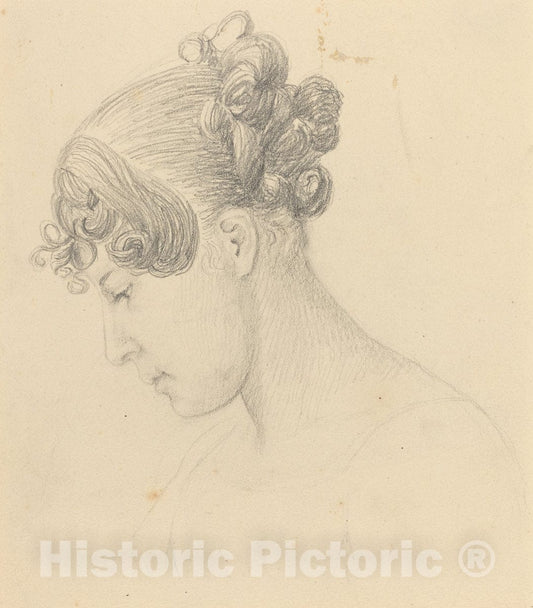 Art Print : John Flaxman, Head of a Woman Looking Down (Theresa Turner?) - Vintage Wall Art