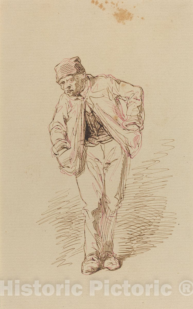 Art Print : Paul Gavarni, Sketch of a Man - Vintage Wall Art