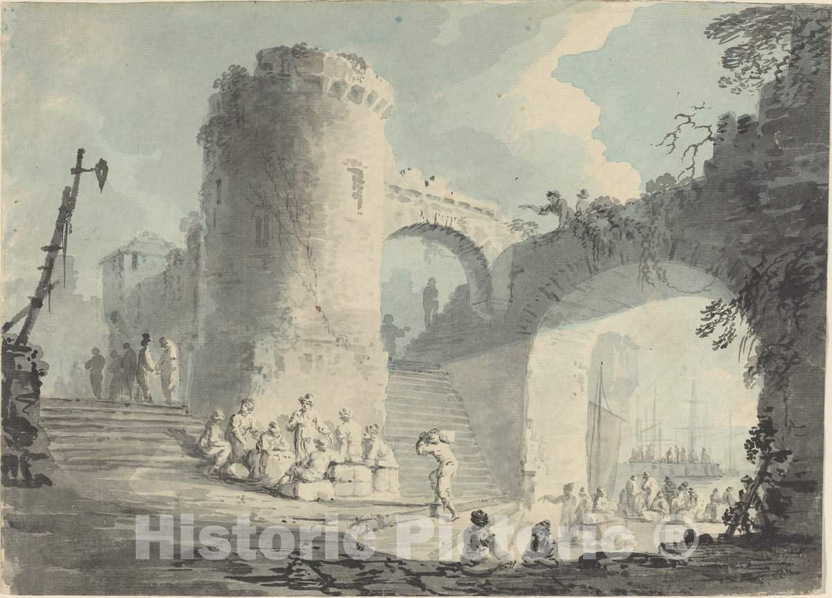 Art Print : Claude-Joseph Vernet, Port Scene - Vintage Wall Art