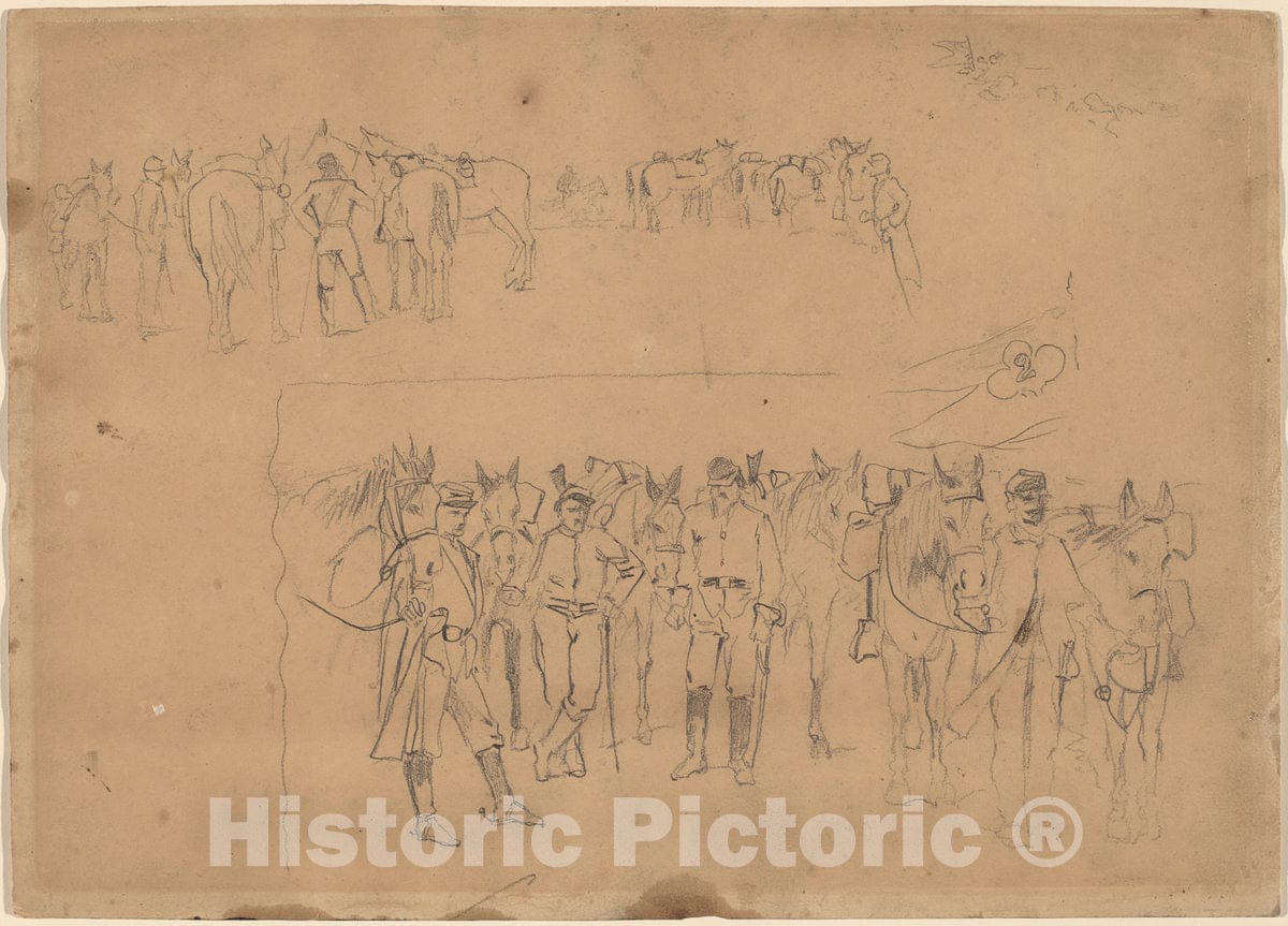 Art Print : Winslow Homer, Officers and Horses at Rest, 1864 - Vintage Wall Art