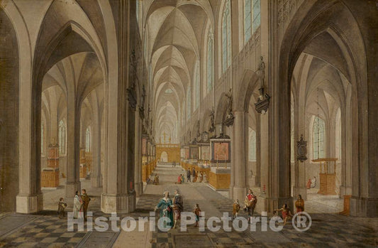 Art Print : Peeter Neeffs The Elder, Antwerp Cathedral, c.1653 - Vintage Wall Art