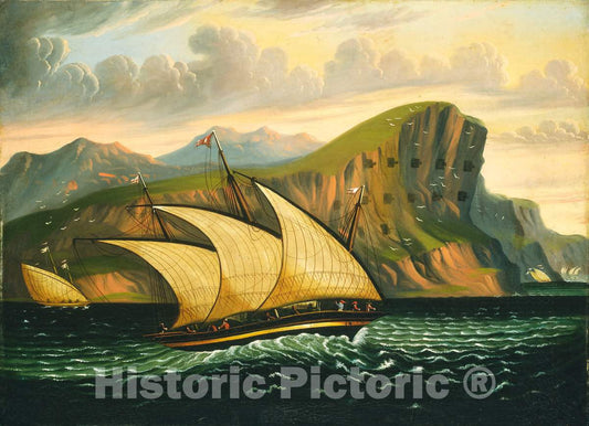 Art Print : Thomas Chambers, Felucca Off Gibraltar, mid 19th Century - Vintage Wall Art