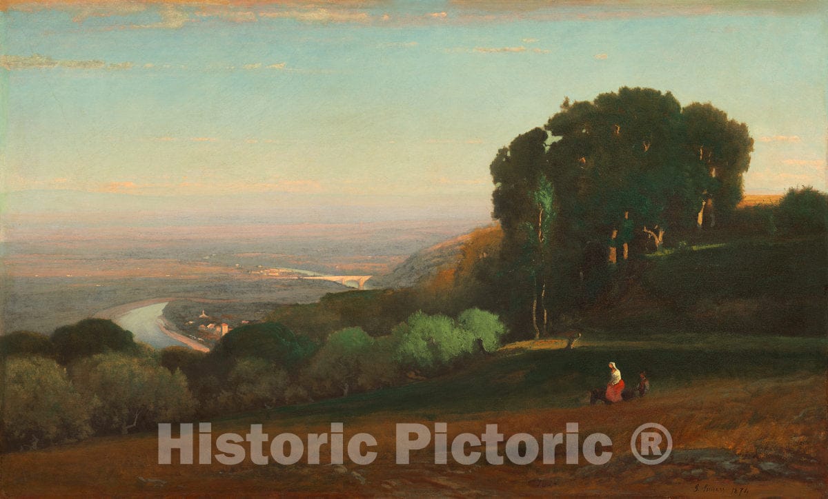 Art Print : George Inness, View of The Tiber Near Perugia, 1872-1874 - Vintage Wall Art