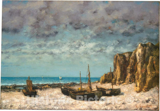 Art Print : Gustave Courbet, Boats on a Beach, Etretat, c.1874 - Vintage Wall Art