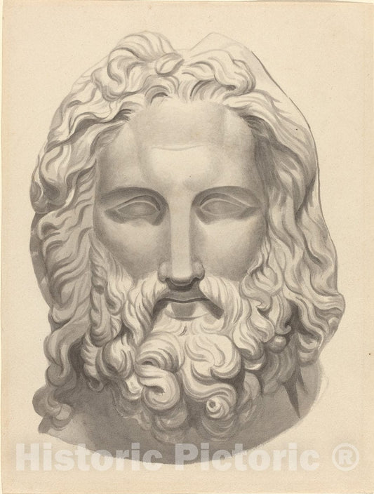 Art Print : John Flaxman, Antique Bearded Head - Vintage Wall Art