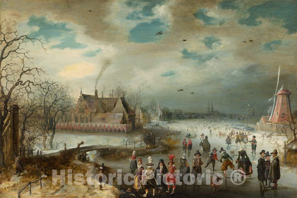 Art Print : Adam Van Breen, Skating on The Frozen Amstel River, 1611 - Vintage Wall Art
