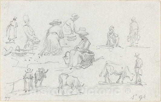 Art Print : EugÃ¨ne Boudin, Peasants and Cows [Recto], 1877 - Vintage Wall Art