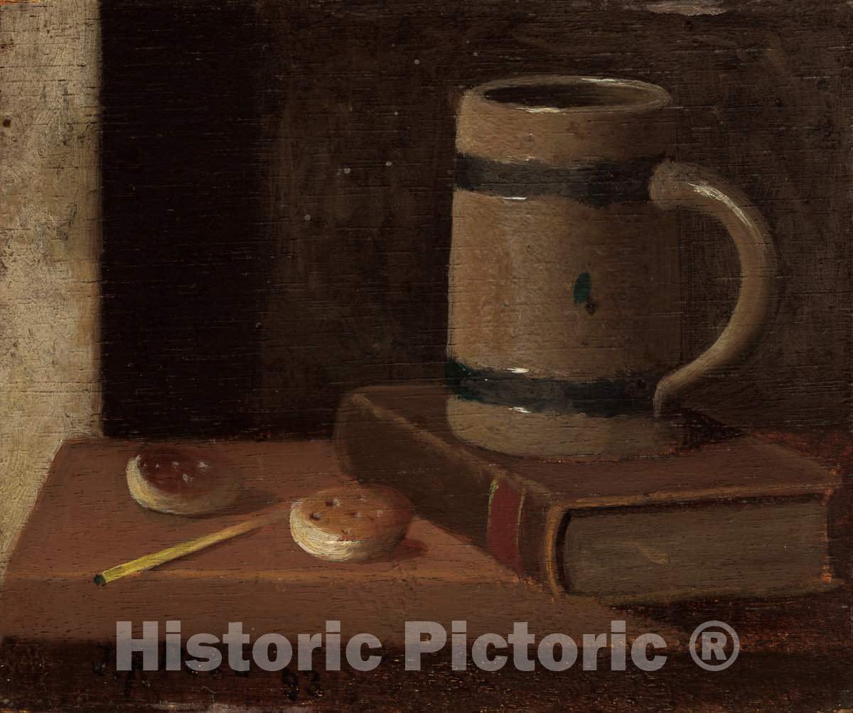 Art Print : John Frederick Peto, Mug, Book, Biscuits, and Match, 1893 - Vintage Wall Art