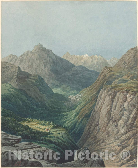 Art Print : Rodolphe Leon Berthoud, an Alpine Valley, 1878 - Vintage Wall Art