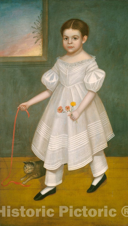 Art Print : Goodhue Chandler, Girl with Kitten, c.1837 - Vintage Wall Art