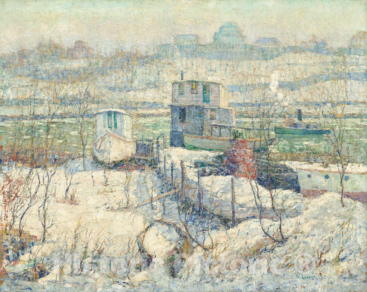Art Print : Ernest Lawson, Boathouse, Winter, Harlem River, c. 1916 - Vintage Wall Art
