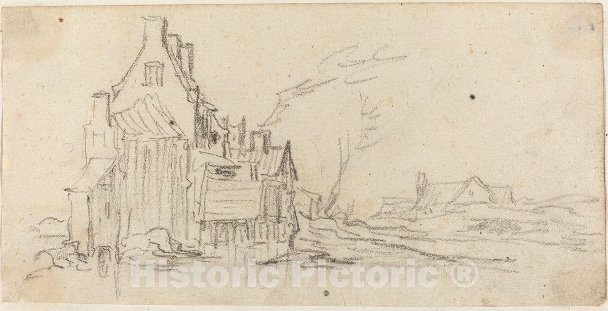 Art Print : Jan Van Goyen, Houses by a Road, c.1627-1629 - Vintage Wall Art