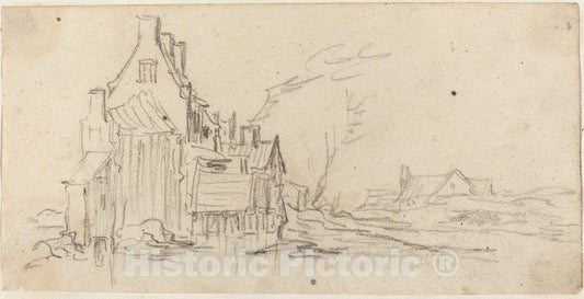 Art Print : Jan Van Goyen, Houses by a Road, c.1627-1629 - Vintage Wall Art