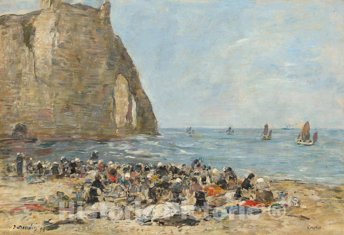 Art Print : EugÃ¨ne Boudin, Washerwomen on The Beach of Etretat, 1894 - Vintage Wall Art