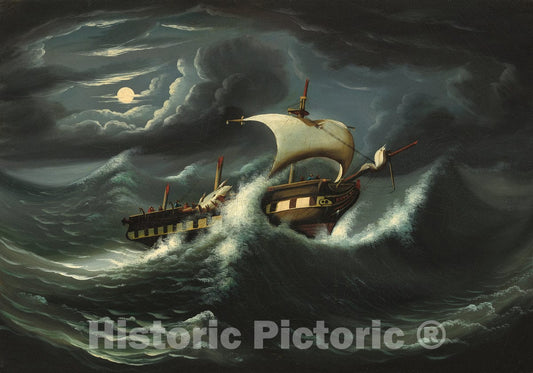 Art Print : Thomas Chambers, Storm-Tossed Frigate, mid 19th Century - Vintage Wall Art