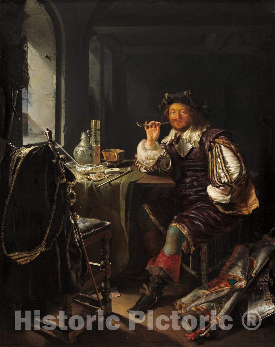 Art Print : Frans Van Mieris, A Soldier Smoking a Pipe, c.1658 - Vintage Wall Art