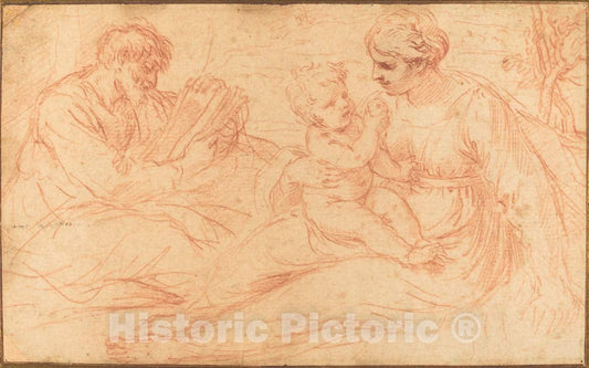 Art Print : Simone Cantarini, The Holy Family - Vintage Wall Art