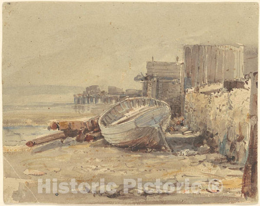 Art Print : George Loring Brown, Beached Vessel, c. 1880 - Vintage Wall Art
