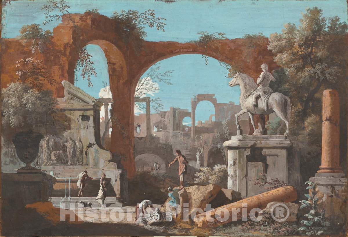 Art Print : Marco Ricci, A Capriccio of Roman Ruins, c.1728 - Vintage Wall Art