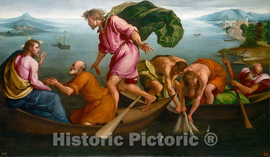 Art Print : Jacopo Bassano, The Miraculous Draught of Fishes, 1545 - Vintage Wall Art