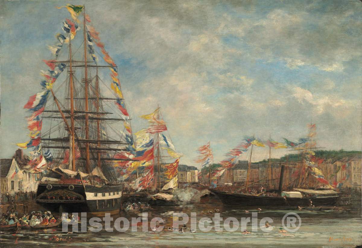 Art Print : EugÃ¨ne Boudin, Festival in The Harbor of Honfleur, 1858 - Vintage Wall Art