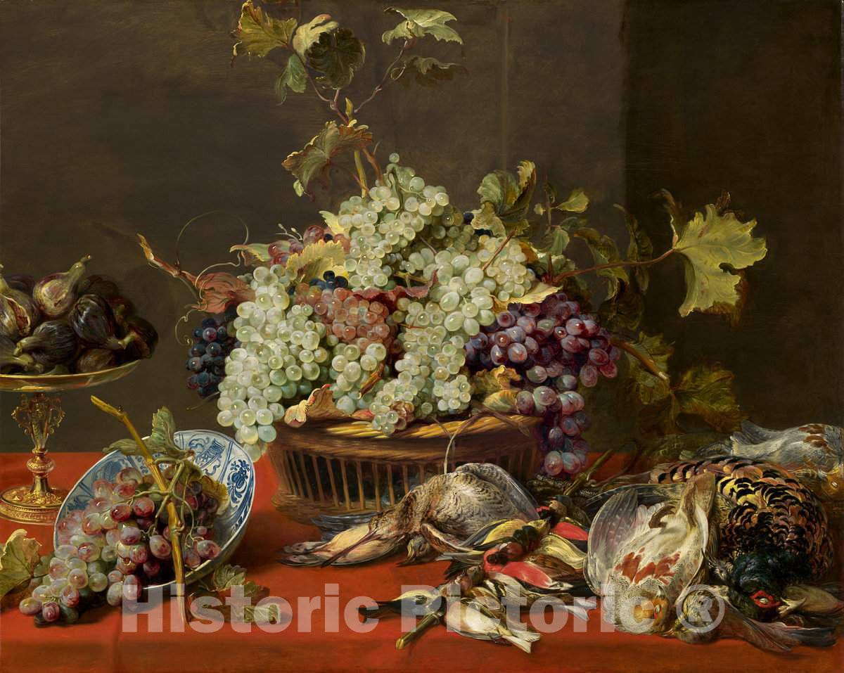 Art Print : Frans Snyders, Still Life with Grapes and Game, c. 1630 - Vintage Wall Art