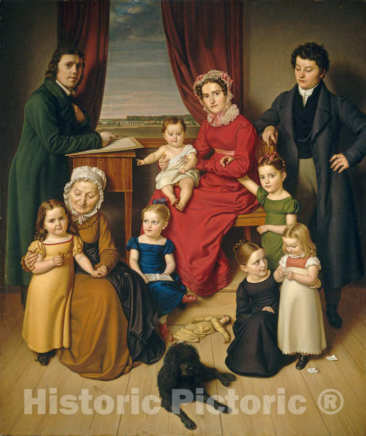 Art Print : an Artist and His Family, c. 1830 - Vintage Wall Art