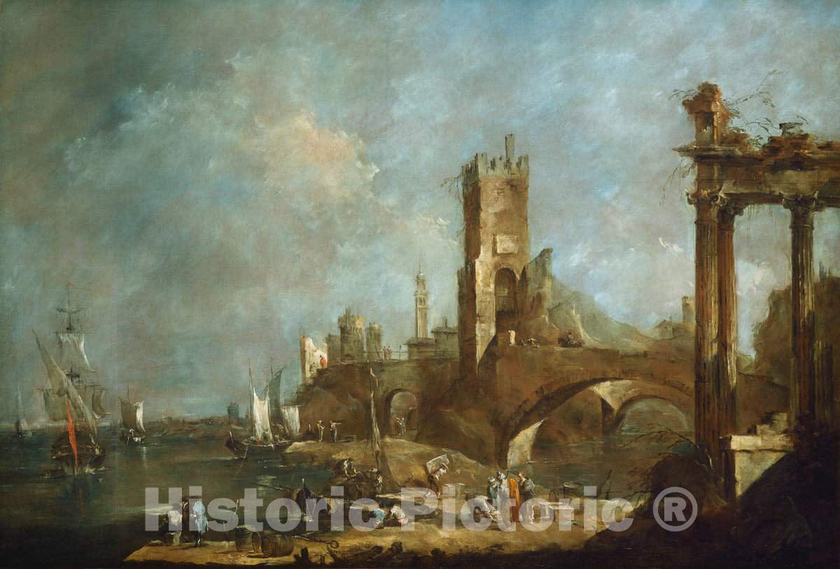 Art Print : Francesco Guardi, Capriccio of a Harbor, c.1765 - Vintage Wall Art