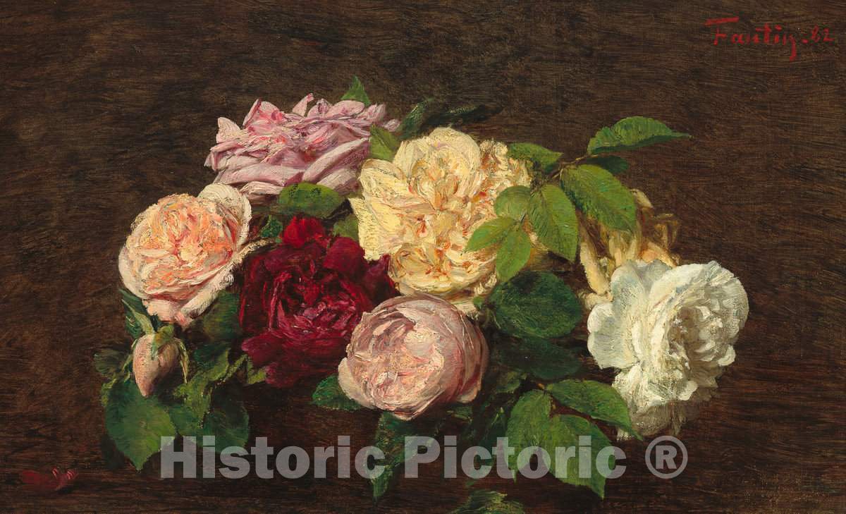 Art Print : Henri Fantin-Latour_Roses de Nice_ on a Table, 1882 - Vintage Wall Art