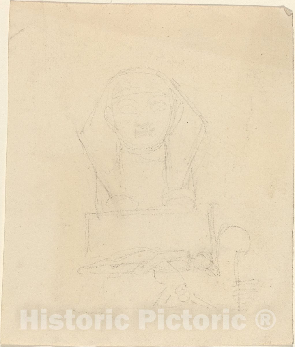 Art Print : John Flaxman, Sphinx with Reclining Figures in Foreground - Vintage Wall Art