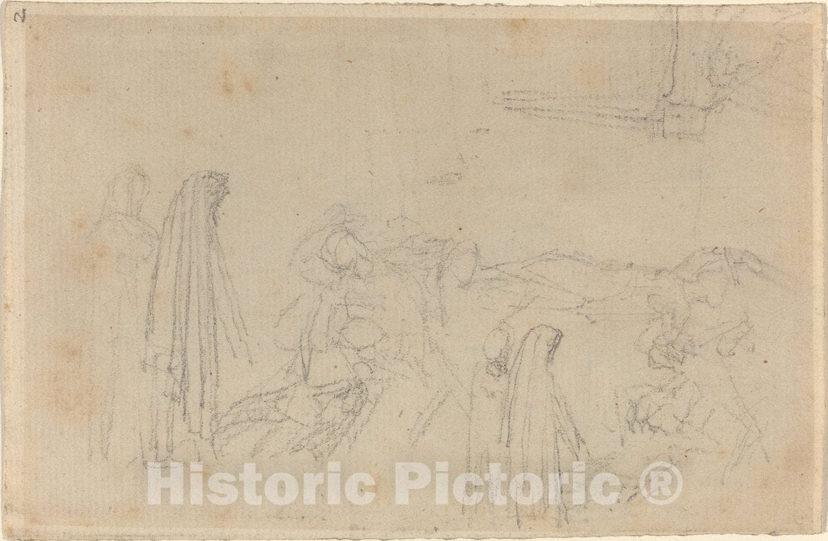 Art Print : John Flaxman, Sketches with a Hooded Figure - Vintage Wall Art