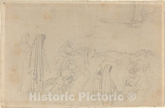 Art Print : John Flaxman, Sketches with a Hooded Figure - Vintage Wall Art