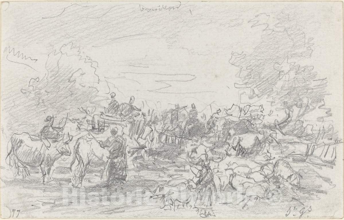 Art Print : EugÃ¨ne Boudin, Herds Crossing a Stream, 1877 - Vintage Wall Art
