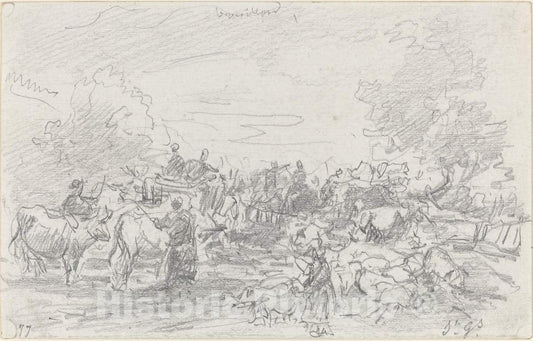 Art Print : EugÃ¨ne Boudin, Herds Crossing a Stream, 1877 - Vintage Wall Art